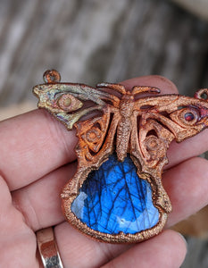 Labradorite Blue Morpho Butterfly - Copper Electroformed Necklace