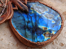 Load image into Gallery viewer, Gigantic Labradorite with Art Nouveau Moth / Scarab - Copper Electroformed Statement Necklace