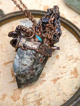Load image into Gallery viewer, Petite Morel Mushroom Electroformed Necklace with Garden Quartz and Shelf Mushrooms