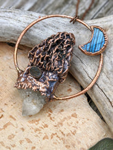 Load image into Gallery viewer, Morel Mushroom Electroformed Necklace with Druzy Quartz Point and Labradorite Moon
