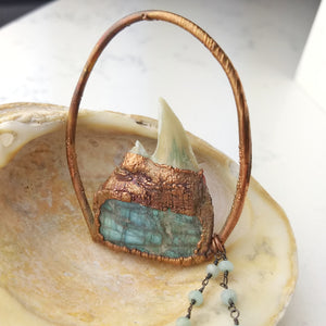 Shark's Tooth and Druzy Labradorite II - Copper Electroformed Necklace - Minxes' Trinkets