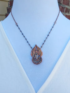Egyptian Scarab and Druzy Moon Electroformed Necklace - Minxes' Trinkets