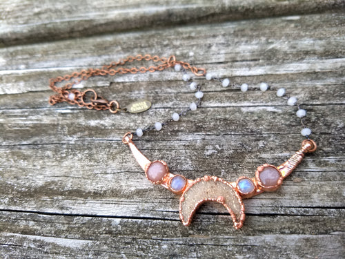 Druzy Moon Choker - with Sunstone and Moonstone - Minxes' Trinkets