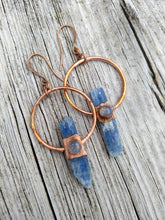 Load image into Gallery viewer, Electroformed Blue Kyanite Earrings with Moonstone - Minxes&#39; Trinkets