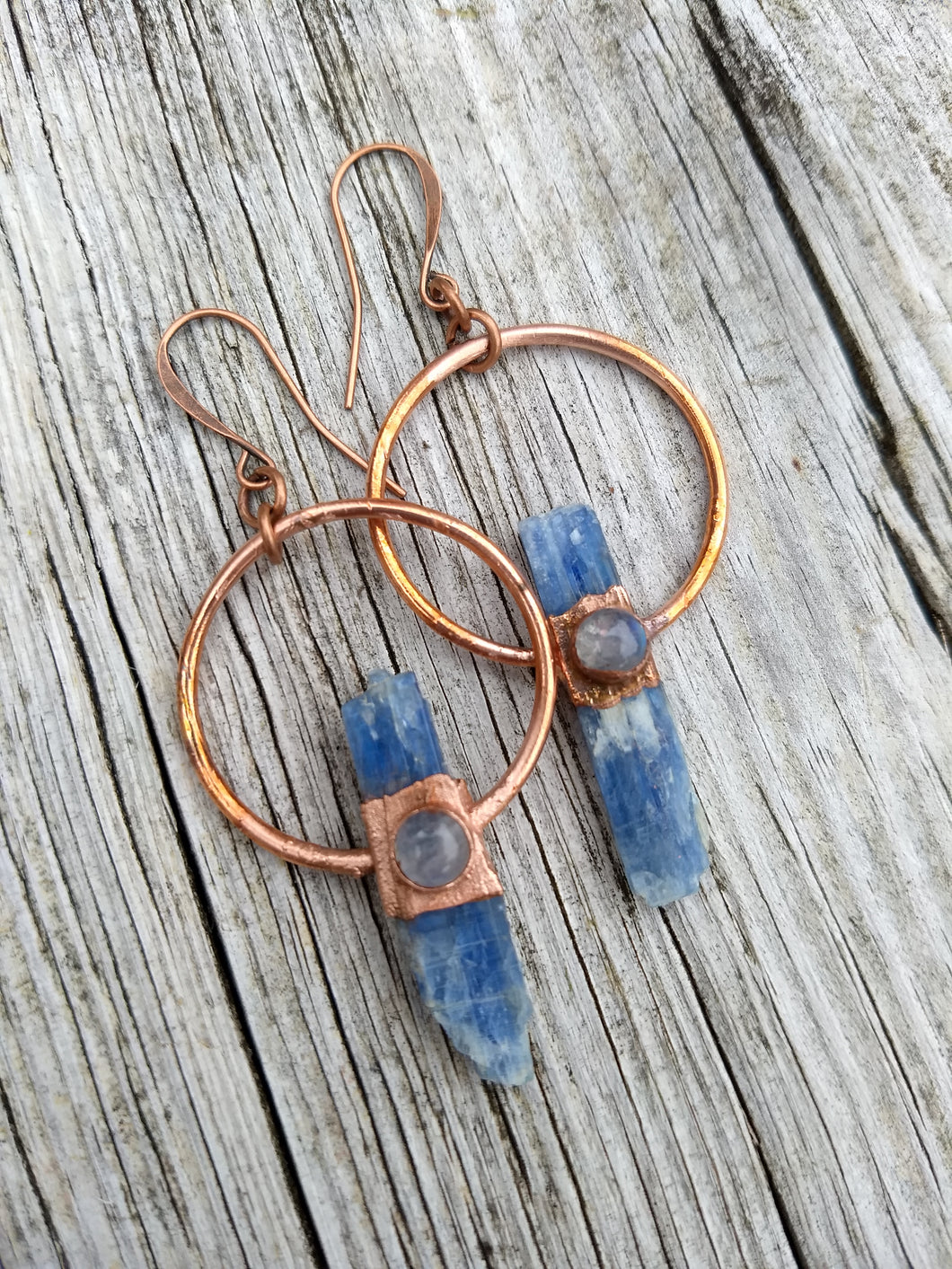 Electroformed Blue Kyanite Earrings with Moonstone - Minxes' Trinkets