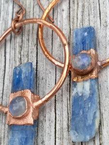 Electroformed Blue Kyanite Earrings with Moonstone - Minxes' Trinkets