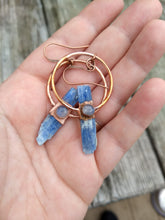 Load image into Gallery viewer, Electroformed Blue Kyanite Earrings with Moonstone - Minxes&#39; Trinkets
