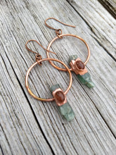 Load image into Gallery viewer, Copper Electroformed Green Kyanite Earrings with Sunstone - Minxes&#39; Trinkets