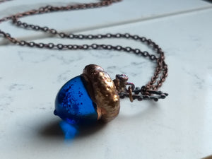 Electroformed Lampworked Glass Acorn - Dappled Cerulean Blue - Minxes' Trinkets