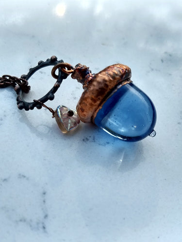 Electroformed Lampworked Glass Acorn - Periwinkle Blue - Minxes' Trinkets