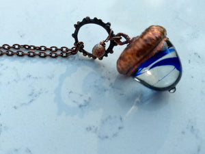 Electroformed Lampworked Glass Acorn - Cobalt Blue Swirl - Minxes' Trinkets