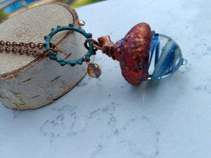 Electroformed Lampworked Glass Acorn - Sky Blue and White Swirl - Minxes' Trinkets