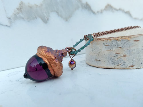 Electroformed Lampworked Glass Acorn - Aubergine Purple - Minxes' Trinkets