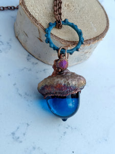 Electroformed Lampworked Glass Acorn - Caribbean Blue - Minxes' Trinkets