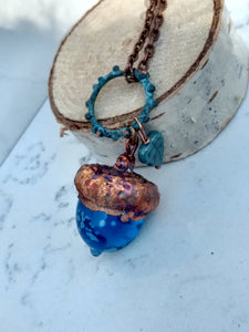 Electroformed Lampworked Glass Acorn - Dappled Caribbean Blue - Minxes' Trinkets