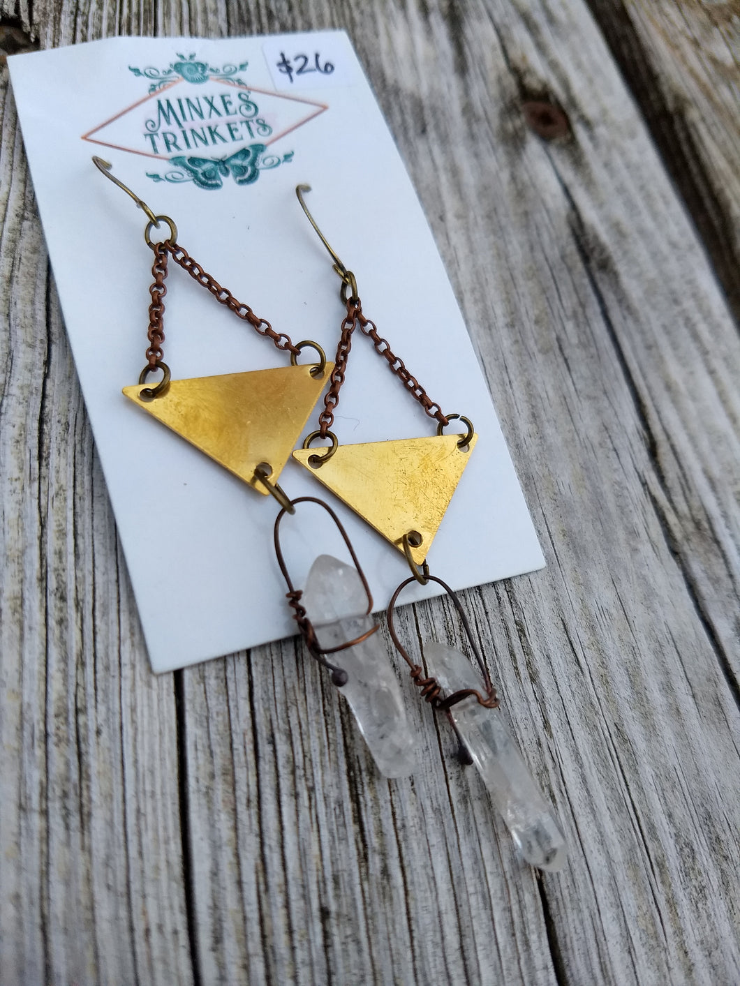 Triangle Quartz Point Earrings - Minxes' Trinkets
