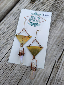 Triangle Aura Quartz Earrings - Minxes' Trinkets