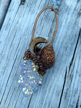 Load image into Gallery viewer, Mermaid Amulet - Electroformed Aura Quartz, Druzy Moon, and Ammonite - Minxes&#39; Trinkets