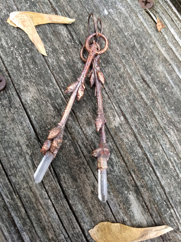 Electroformed Forsythia Earrings with Quartz - Minxes' Trinkets