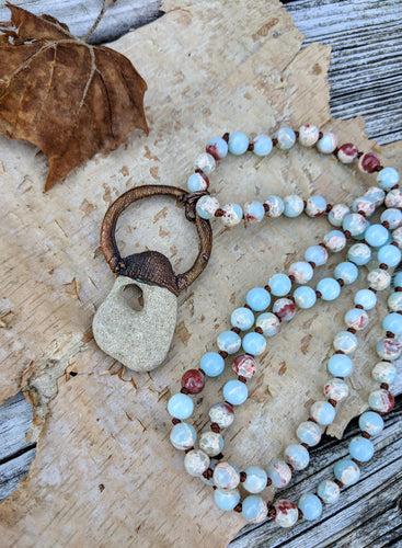 Electroformed Hagstone on Peruvian Opal Beaded Necklace - Minxes' Trinkets