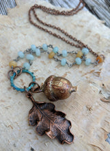 Load image into Gallery viewer, Electroformed Acorn Necklace with Jade - Minxes&#39; Trinkets