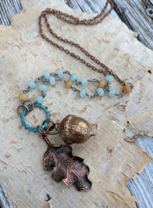 Electroformed Acorn Necklace with Jade - Minxes' Trinkets