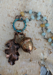 Electroformed Acorn Necklace with Jade - Minxes' Trinkets