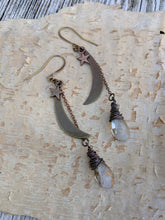 Load image into Gallery viewer, Moon and Star Earrings with Smokey Crystal Briolettes - Minxes&#39; Trinkets