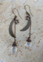 Load image into Gallery viewer, Moon and Star Earrings with Clear Crystal Briolettes - Minxes&#39; Trinkets