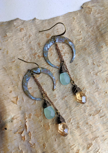 Crescent Moon Earrings with Chalcedony - Minxes' Trinkets