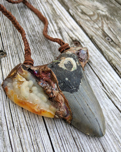 Electroformed Megalodon Shark Tooth with Druzy and Amethyst - Minxes' Trinkets