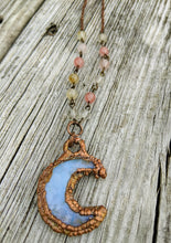 Load image into Gallery viewer, Electroformed Opalite Moon Necklace with Tourmaline - Minxes&#39; Trinkets