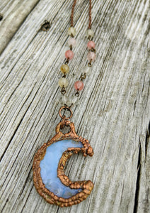 Electroformed Opalite Moon Necklace with Tourmaline - Minxes' Trinkets