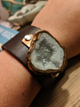 Load image into Gallery viewer, Leather Cuff with Electroformed White Druzy - Minxes&#39; Trinkets