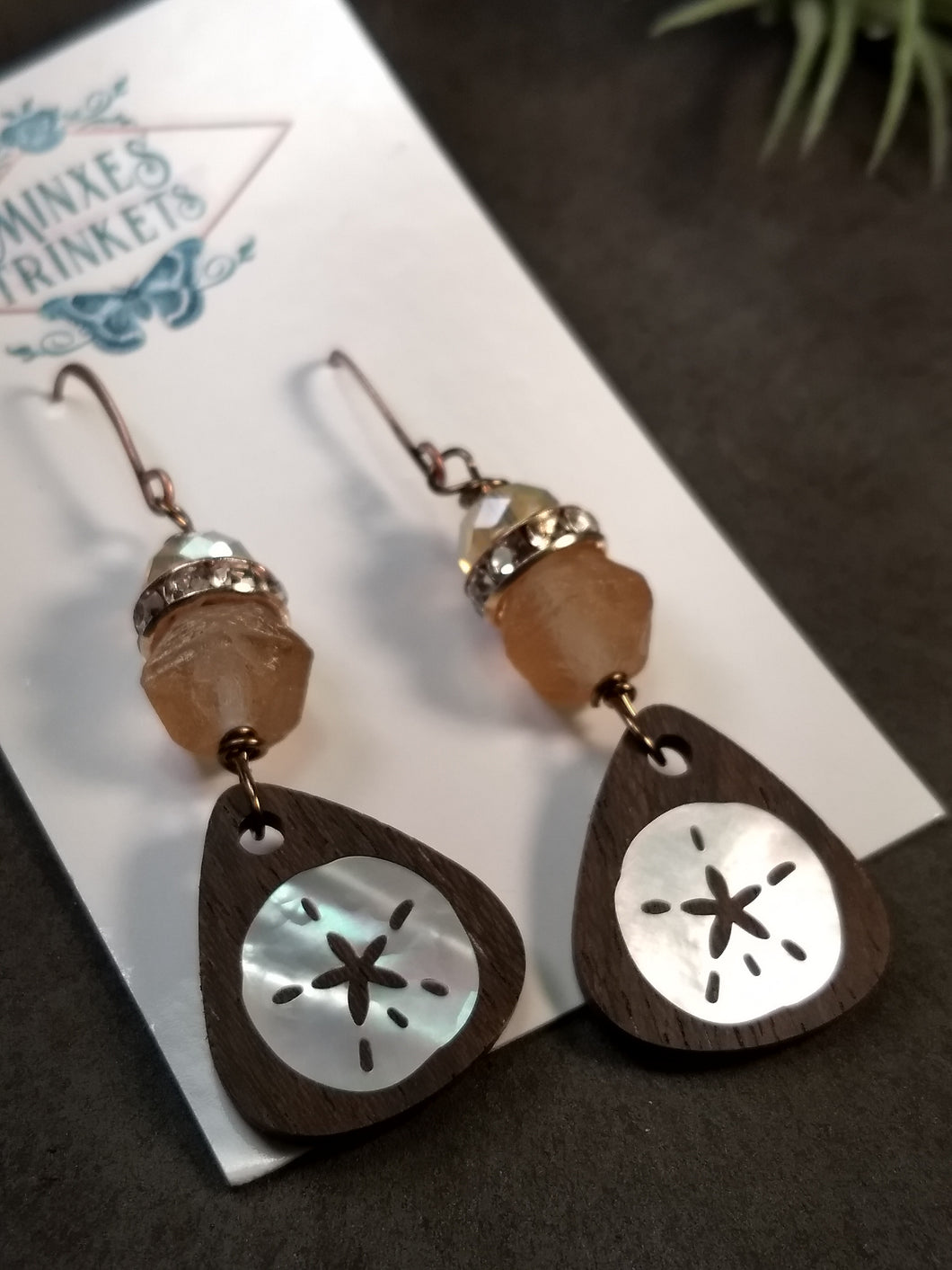 Handcrafted Mother-of-Pearl Inlay Earrings - Sand Dollar - Minxes' Trinkets