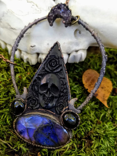 Electroformed Bone Planchette Necklace with Labradorite - Minxes' Trinkets