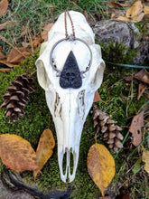 Load image into Gallery viewer, Electroformed Skull and Roses Bone Planchette Necklace - Minxes&#39; Trinkets