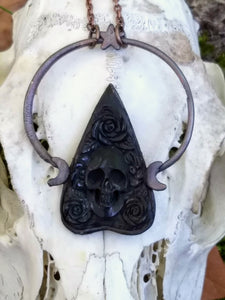 Electroformed Skull and Roses Bone Planchette Necklace - Minxes' Trinkets