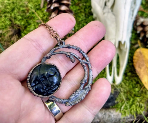 Copper Electroformed Carved Bone Moon Necklace - Minxes' Trinkets
