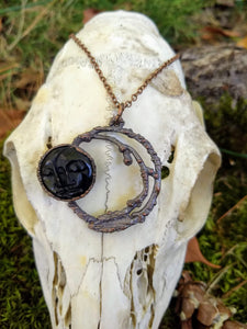Copper Electroformed Carved Bone Moon Necklace - Minxes' Trinkets