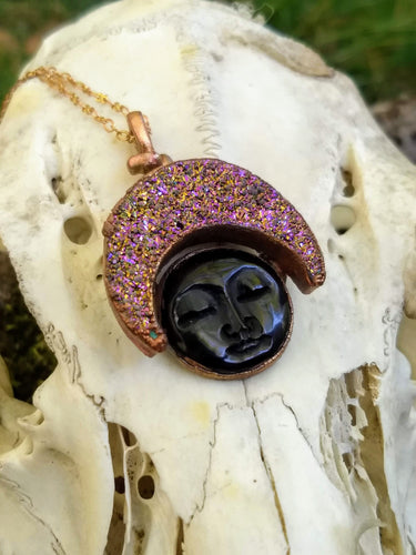 Copper Electroformed Druzy and Bone Moons Necklace II - Minxes' Trinkets
