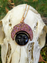 Load image into Gallery viewer, Copper Electroformed Druzy and Bone Moons Necklace II - Minxes&#39; Trinkets