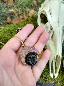 Copper Electroformed Druzy and Bone Moons Necklace II - Minxes' Trinkets
