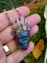 Load image into Gallery viewer, Electroformed Quartz-Crowned Labradorite Skull Necklace - Lakhesis - Minxes&#39; Trinkets