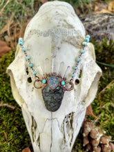 Load image into Gallery viewer, Electroformed Quartz-Crowned Labradorite Skull Necklace - Klotho - Minxes&#39; Trinkets