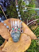 Load image into Gallery viewer, Electroformed Quartz-Crowned Labradorite Skull Necklace - Atropos - Minxes&#39; Trinkets