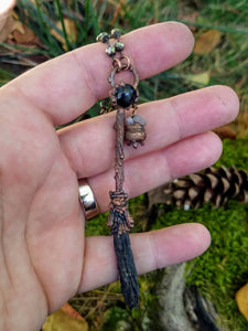 Electroformed Witch Broom Besom with Black Diopside and Cauldron - Minxes' Trinkets
