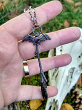 Load image into Gallery viewer, Copper Electroformed Witch Broom Besom with Bat - Minxes&#39; Trinkets