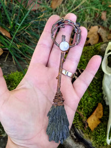 Copper Electroformed Witch Broom Besom with Moonstone - Minxes' Trinkets