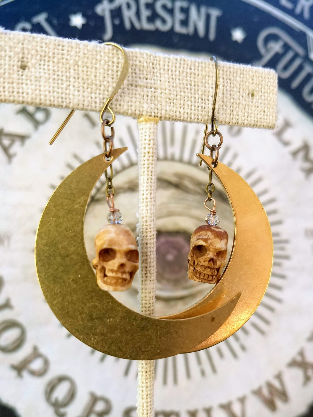 Carved Skull and Big Moon Earrings - Minxes' Trinkets